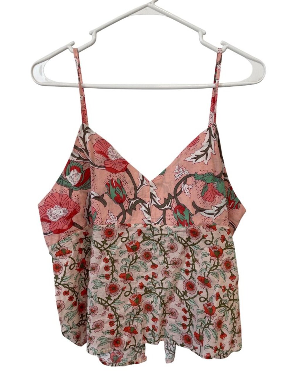 Yak & Yeti Large Camisole Top Large Floral Sleeveless V-Neck Split Back Bohemian